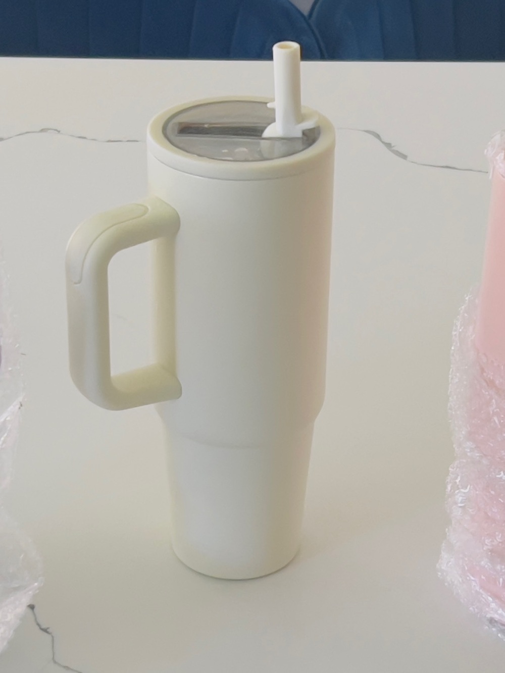 Cream,Pink,Purple Insulated Travel Tumbler with Handle & Straw